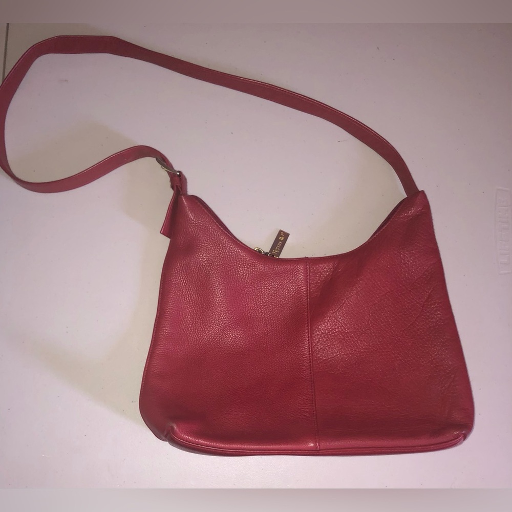 Tignanello Red Leather Pebbled Shoulder Bag